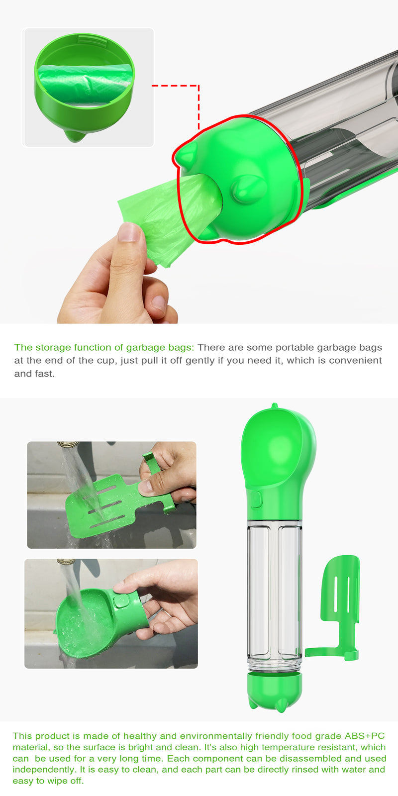 YES4PETS 4-in-1 Portable Pet Water Bottle – Dog & Cat Travel Drinking Mug with Feeder Valve – Green