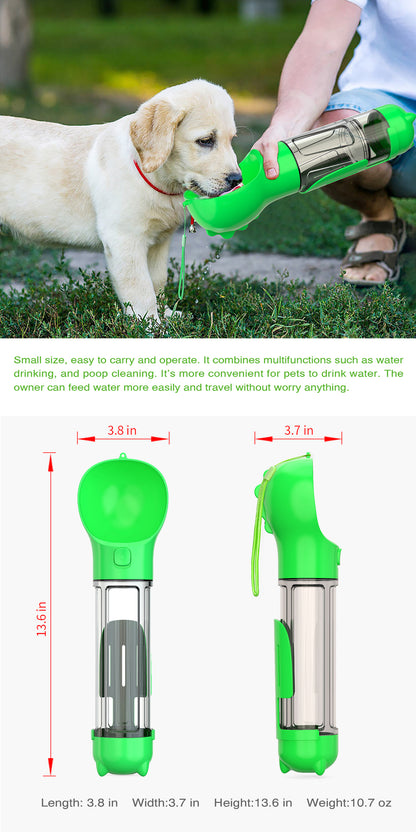 YES4PETS 4-in-1 Portable Pet Water Bottle – Dog & Cat Travel Drinking Mug with Feeder Valve – Green