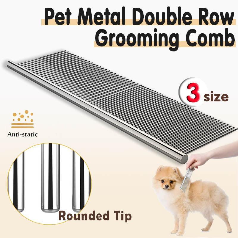 Stainless Steel Pet Grooming Comb – Round Teeth Metal Brush for Dogs & Cats (S: 16 × 3 cm)