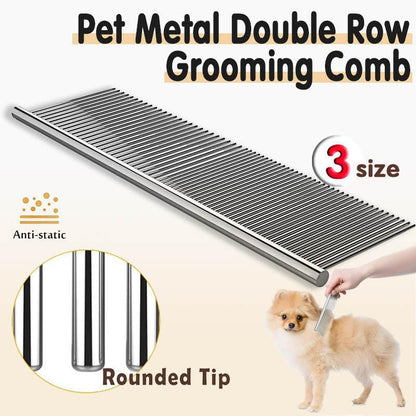 Stainless Steel Pet Grooming Comb – Round Teeth Metal Brush for Dogs & Cats (S: 16 × 3 cm)