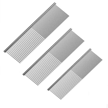 Stainless Steel Pet Grooming Comb – Round Teeth Metal Brush for Dogs & Cats (S: 16 × 3 cm)