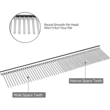 Stainless Steel Pet Grooming Comb – Round Teeth Metal Brush for Dogs & Cats (S: 16 × 3 cm)