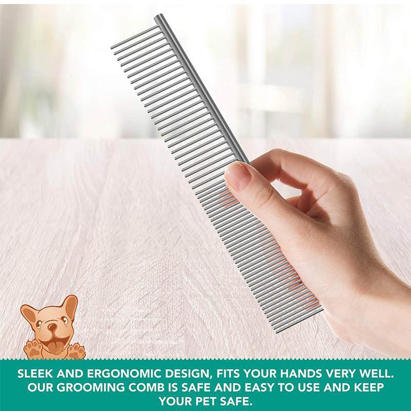Stainless Steel Pet Grooming Comb – Round Teeth Metal Brush for Dogs & Cats (S: 16 × 3 cm)