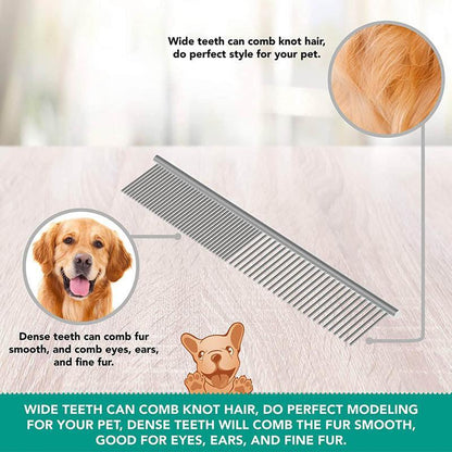 Stainless Steel Pet Grooming Comb – Round Teeth Metal Brush for Dogs & Cats (S: 16 × 3 cm)