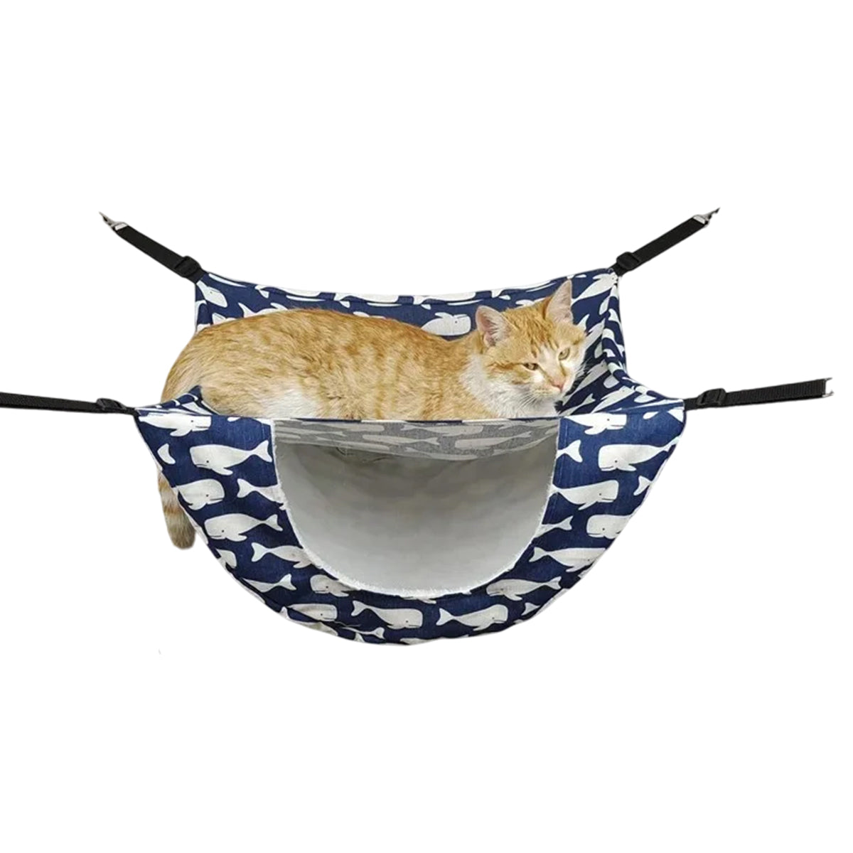 Hanging Cat Hammock Bed – Soft Cage Nest with Adjustable Straps (Sea Blue Checkered)
