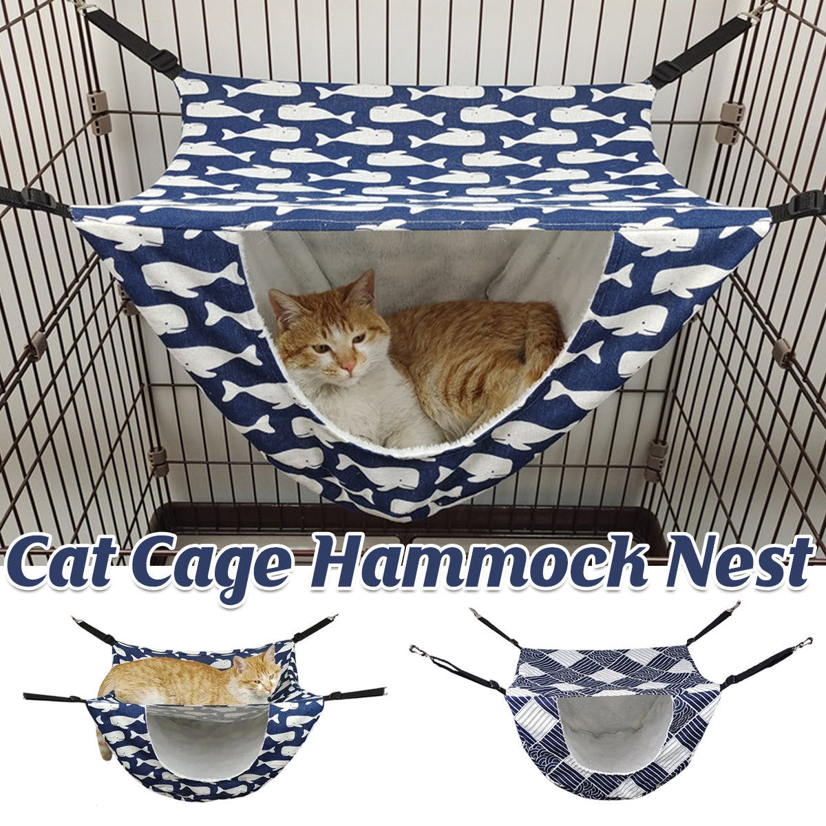 Cat Hanging Hammock Bed – Soft Cage Nest for Small Pets - Blue Whale