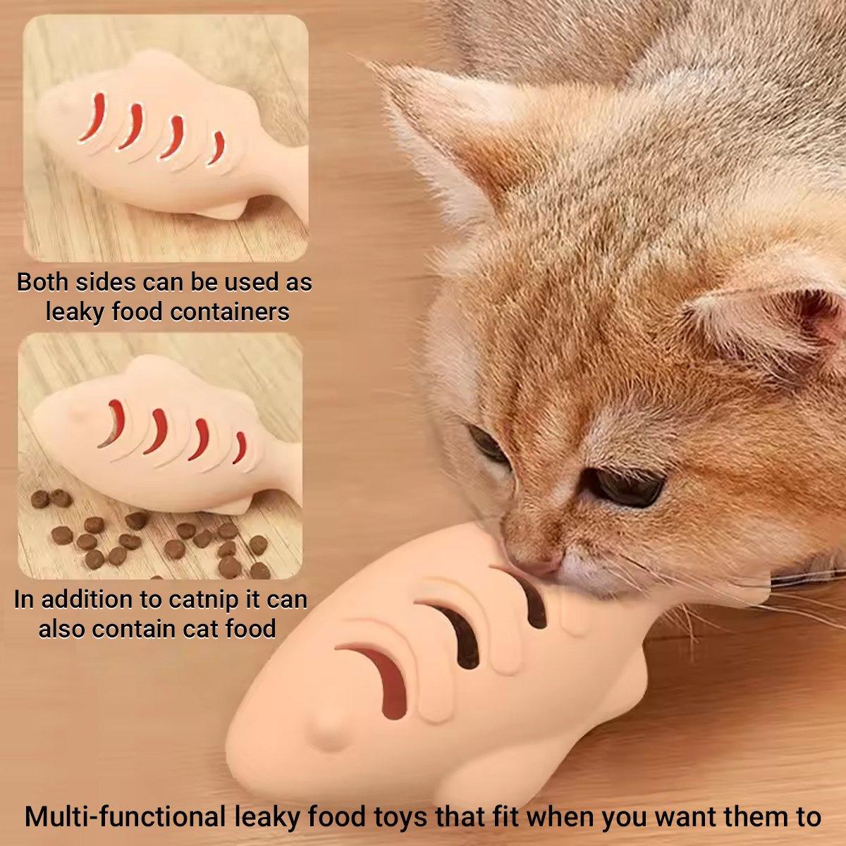 Interactive Cat Toys Fish Leaky Food Dispenser Fun Pet Play Chew Toy Durable - Blue