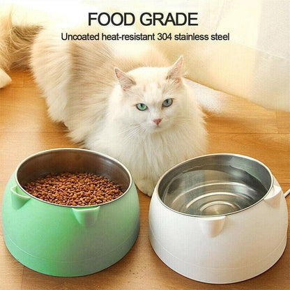 Pet Dog Cat Food Bowl Raised No Slip Stainless Steel Tilted Water Food Feeder - Black