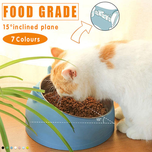 Pet Dog Cat Food Bowl Raised No Slip Stainless Steel Tilted Water Food Feeder - Blue