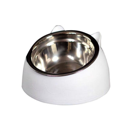 Pet Dog Cat Food Bowl Raised No Slip Stainless Steel Tilted Water Food Feeder - Green