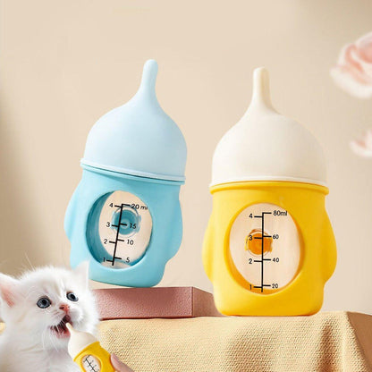 Silicone Pet Milk Feeding Bottle with Scale for Small Puppies and Kittens 20ml 80ml - 80ml-Blue