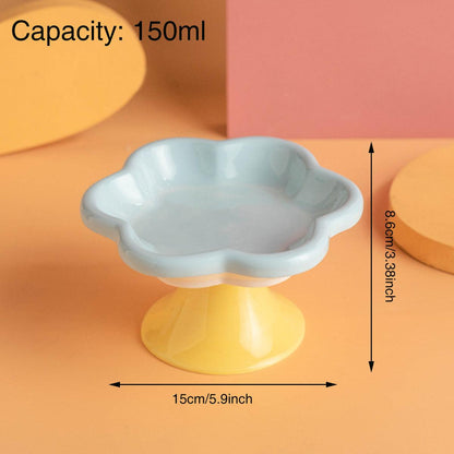 Flower Ceramic Cat Bowl Pet Food Bowl Snack Tray for Cats and Small Pets Feeding - Yellow