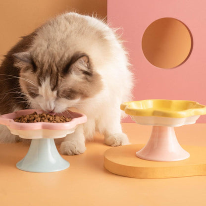 Flower Ceramic Cat Bowl Pet Food Bowl Snack Tray for Cats and Small Pets Feeding - Yellow