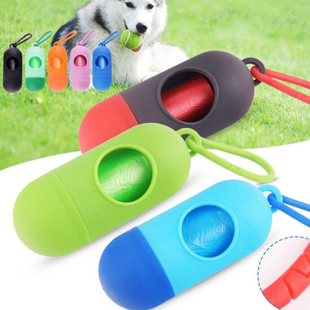 Portable Dog Waste Bag Dispenser with Refill Rolls for Pet Walking Cleanup - Black