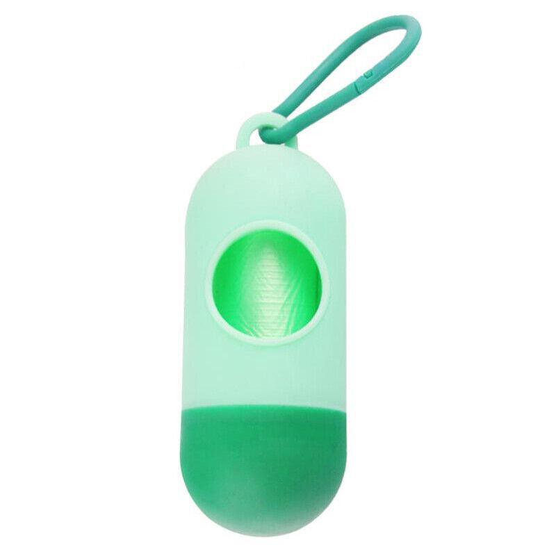 Portable Dog Waste Bag Dispenser with Refill Rolls for Pet Walking Cleanup - Green