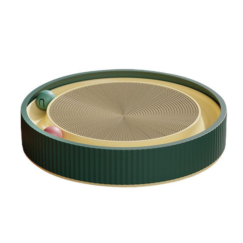 Cat Scratcher Lounge Bed Toy 40cm Round Foldable Cardboard Pad with Ball Track - Green