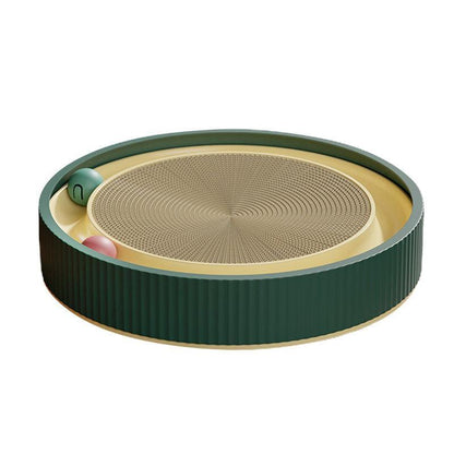 Cat Scratcher Lounge Bed Toy 40cm Round Foldable Cardboard Pad with Ball Track - White