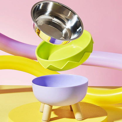 Eggshell Tall Pet Bowl Cat Dog Food Bowl Anti Slip Durable Raised Feeding Bowl - Yellow