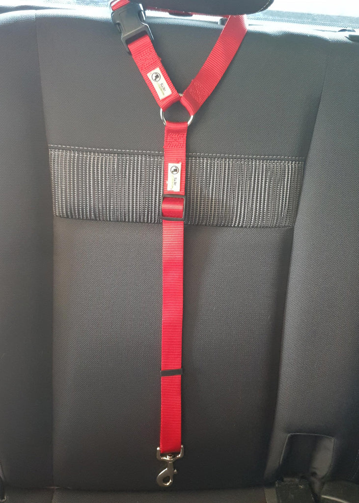 Moondidley Pets Dog Seatbelt Headrest Restraint – Adjustable Car Safety Travel Leash | Durable Nylon | Red