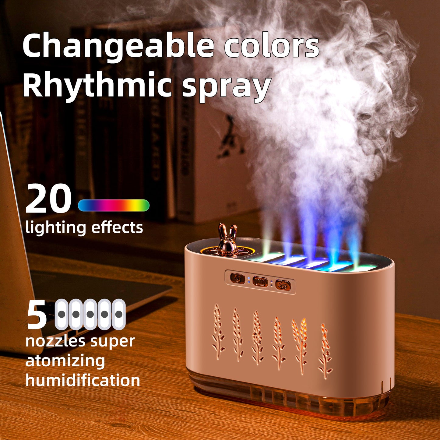 Pink Dynamic Color Changing Humidifier - Sound Control & Auto Shut-Off