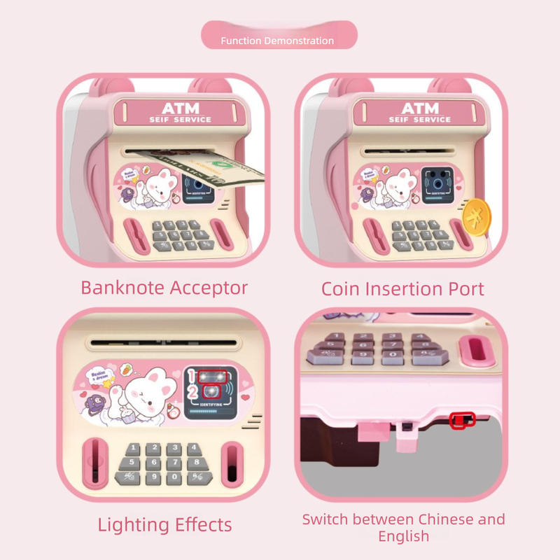 Pink Kids Electronic ATM Piggy Bank - Password Safe Box with Auto Scroll & Music - Educational Saving Toy