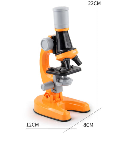 Yellow Kids Biological Microscope Kit 100x 400x 1200x LED Magnification STEM Science Toy for School Students with Sample Slides