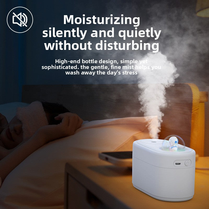 White Rechargeable Mini Astronaut Air Humidifier USB Desktop Cool Mist Humidifier with 7-Color LED Night Light for Bedroom and Office