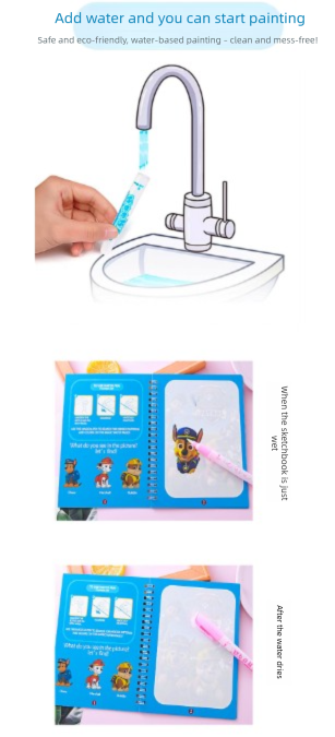 2 PCS Magic Water Colouring Book Reusable Mess Free Painting Set Space Astronaut and Cartoon Puppy Themes with Refillable Water Pens for Kids Travel Activity