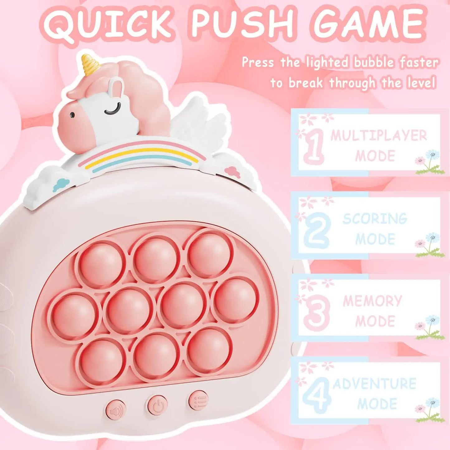 Electronic Fast Push Pop Game - Flamingo Fidget Console with Lights & Sound - 4 Modes Memory & Speed Challenge - Interactive Sensory Toy for Kids 3+ & Travel