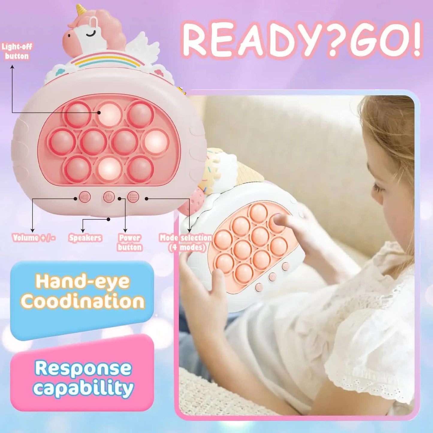 Electronic Fast Push Pop Game - Flamingo Fidget Console with Lights & Sound - 4 Modes Memory & Speed Challenge - Interactive Sensory Toy for Kids 3+ & Travel