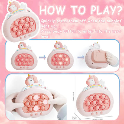 Electronic Fast Push Pop Game - Pink Unicorn Fidget Console with Lights & Sound - 4 Modes Memory & Speed Challenge - Interactive Sensory Toy for Kids 3+ & Travel
