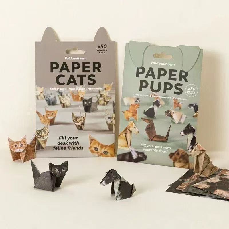 DIY Geometric Origami Kit for Kids – 100 Sheets Cat & Dog Paper Folding Craft Set (Ages 7+)