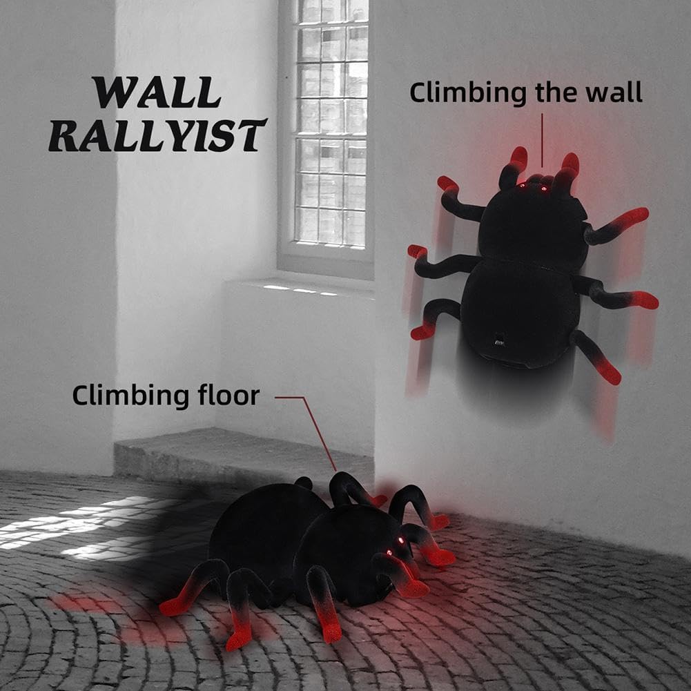 RC Wall Climbing Spider Toy Realistic Fuzzy Tarantula Anti-Gravity Remote Control Prank Bug with LED Eyes Rechargeable Gift for Kids
