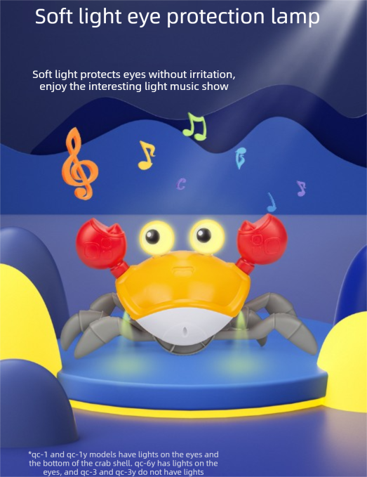 Upgraded Induction Crawling Crab Baby Toy with Silent Mode & Speed Control USB-C Rechargeable Obstacle Avoidance Tummy Time Pet Sun Orange