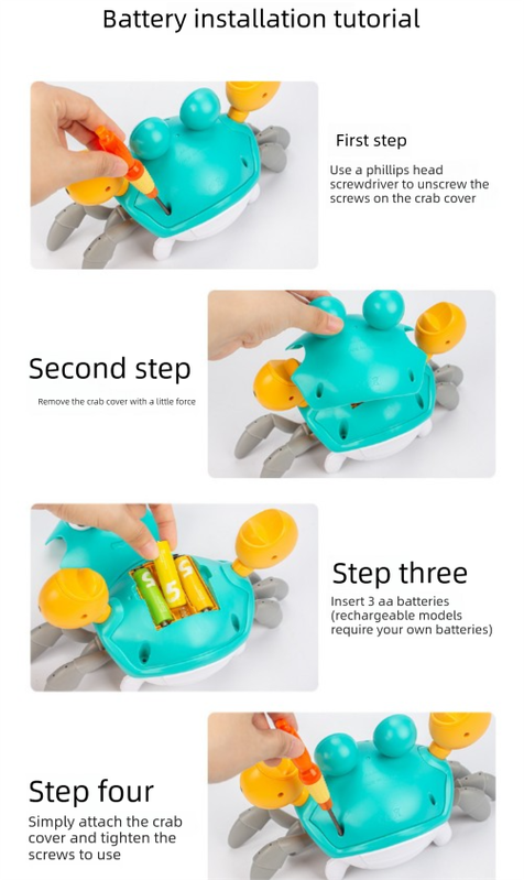 Electric Induction Crawling Crab Baby Toy Battery Operated with Silent Mode Music Off Switch Obstacle Avoidance Tummy Time Gift Sun Orange
