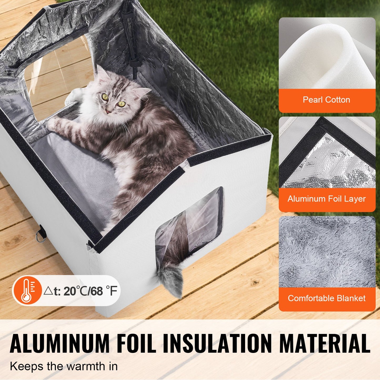 VEVOR Heated Cat House – 30W Outdoor Waterproof Cat Shelter with Thermostat & Insulated Design (600D Oxford Cloth)