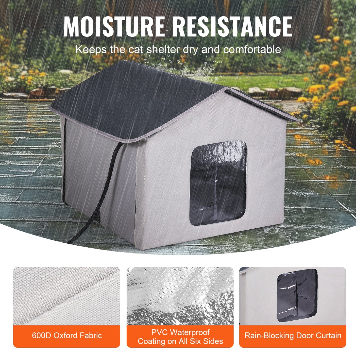 VEVOR Heated Cat House – 30W Outdoor Waterproof Cat Shelter with Thermostat & Insulated Design (600D Oxford Cloth)