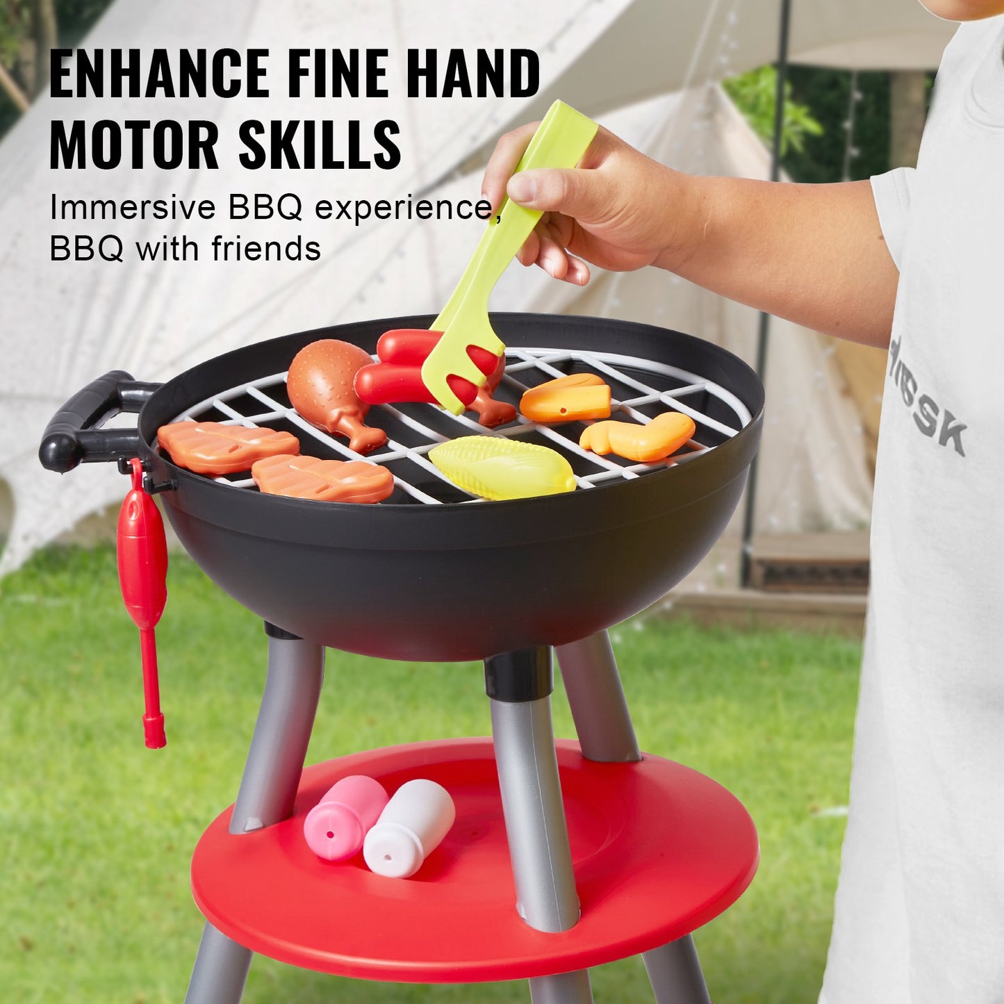 VEVOR 28 PCS BBQ Grill Playset, Kids Toys Kitchen Playset with Sound & Light, Little Chef Play, Interactive Grill Play Food Cooking Playset Barbecue Toy Grill for Toddlers Boys Girls 3-5 Birthday Gift