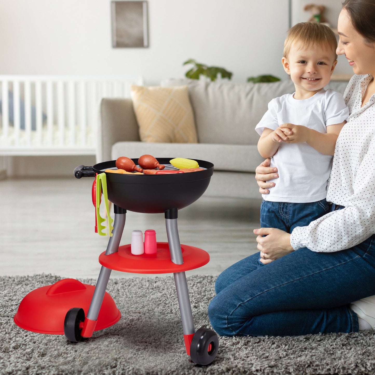 VEVOR 28 PCS BBQ Grill Playset, Kids Toys Kitchen Playset with Sound & Light, Little Chef Play, Interactive Grill Play Food Cooking Playset Barbecue Toy Grill for Toddlers Boys Girls 3-5 Birthday Gift