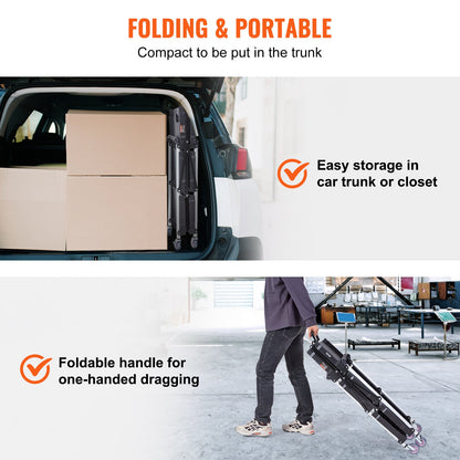VEVOR 3-Tier Foldable Utility Cart – 75kg (165lbs) Heavy-Duty Rolling Service Cart with Lockable Wheels