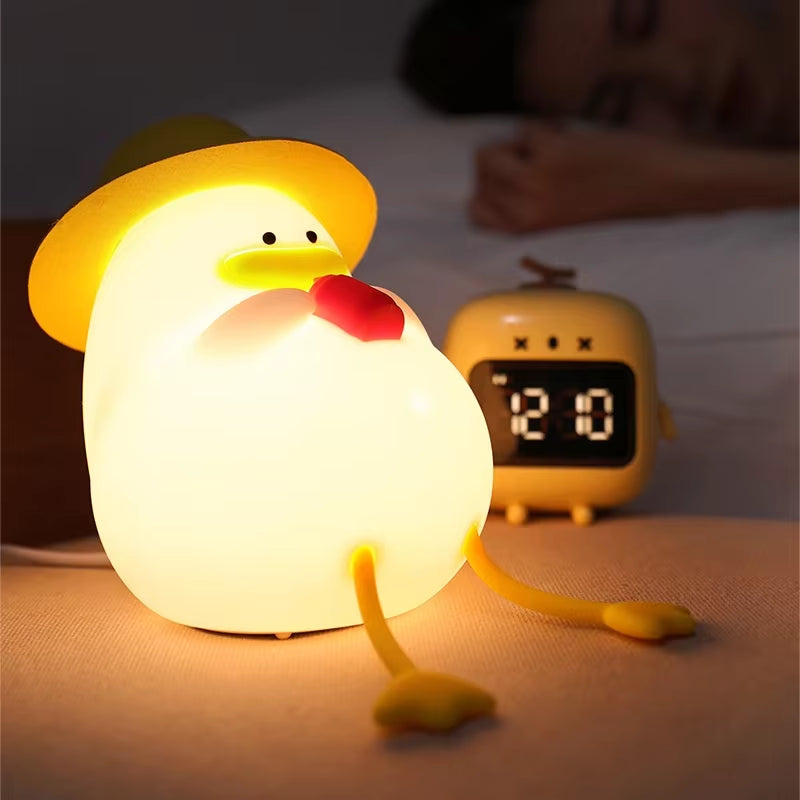 Rechargeable LED Night Light Cute Duck Silicone Patting Lamp Nursery Children Nightlights Home Bedside Room Decor Birthday Gift