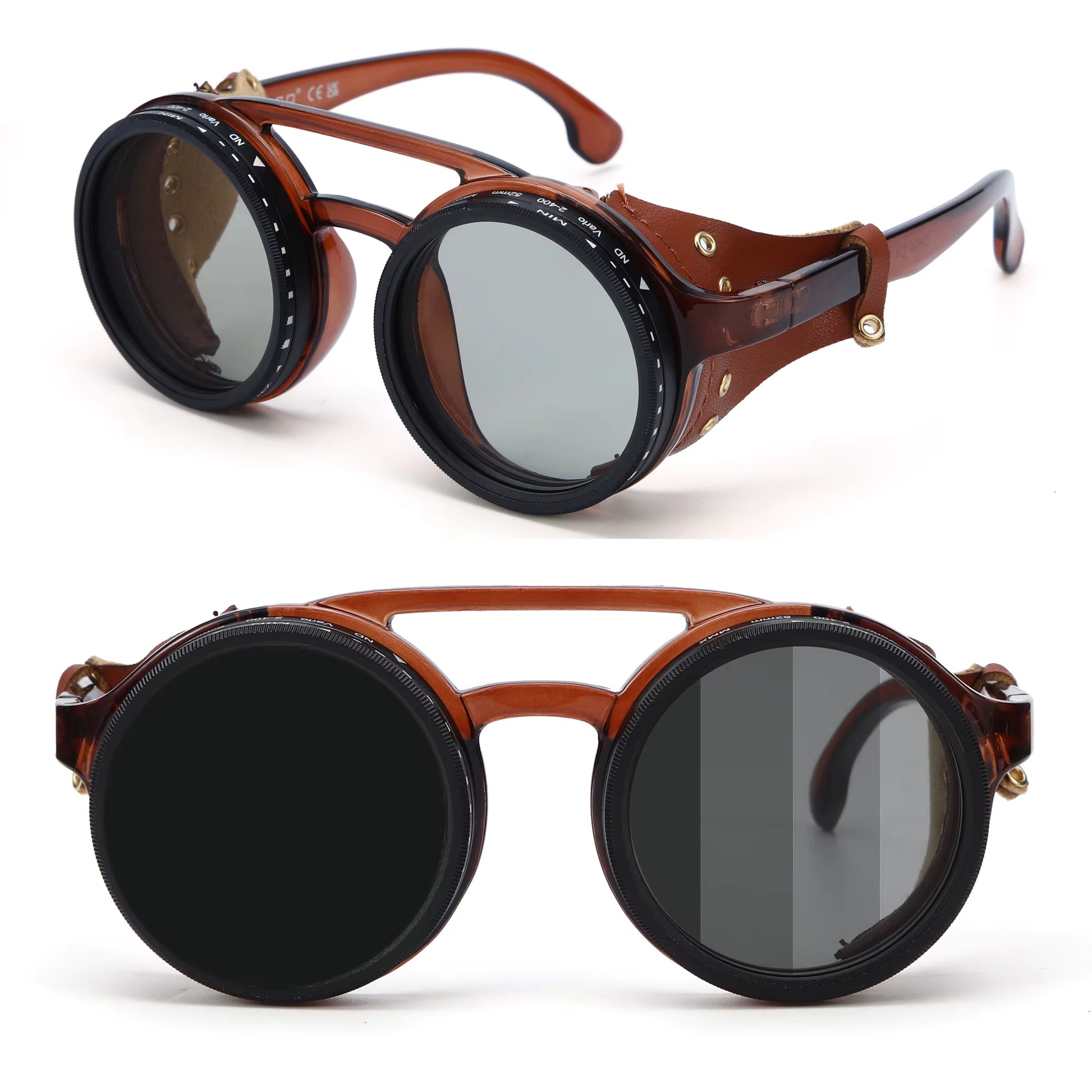 Handmade ND9 Adjustable Dimming Sunglasses Retro Punk round Men'S Outdoor Fishing UV400 Polarized Driving Sunglasses