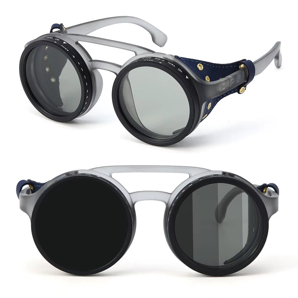 Handmade ND9 Adjustable Dimming Sunglasses Retro Punk round Men'S Outdoor Fishing UV400 Polarized Driving Sunglasses